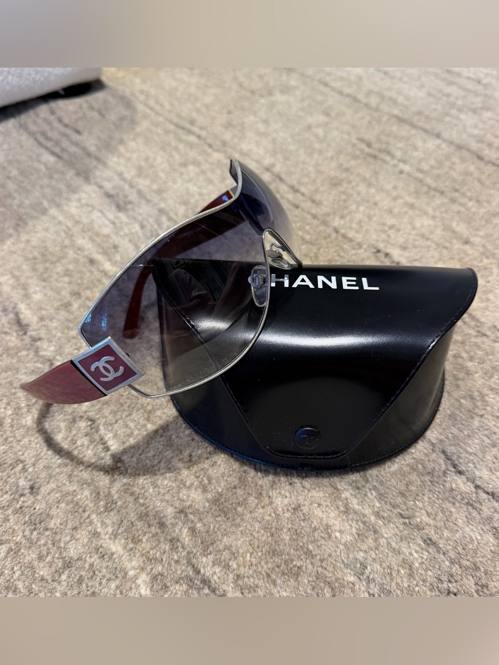 CHANEL Y2K Shield Sunglasses silver detail blue gradient vintage